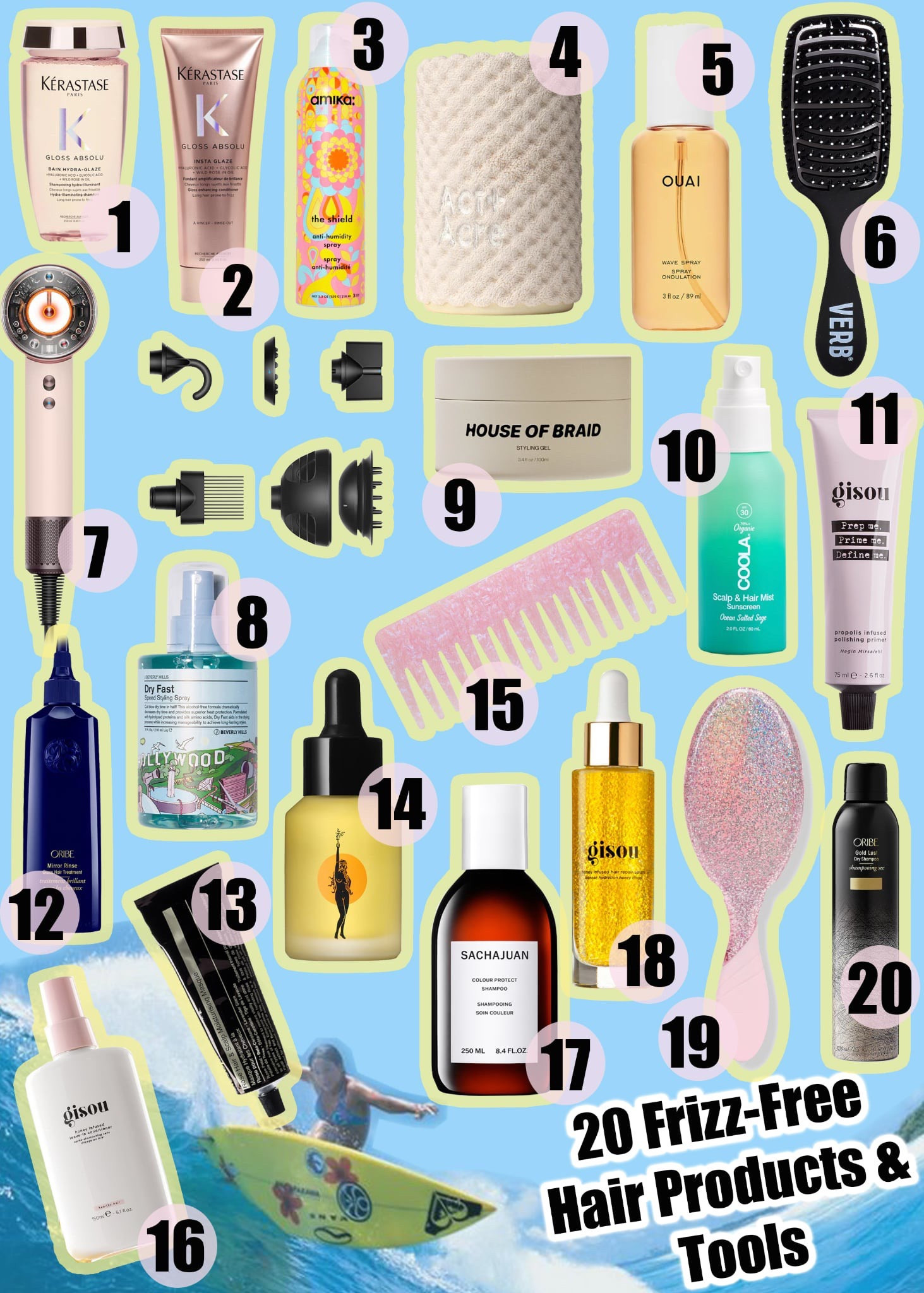 If you’re anything like me, the moment the weather starts to warm up, the dry, frizzy, and unmanageable hair kicks in. It only gets worse when I’m near the ocean or vacationing somewhere humid. After spending way too many days pulling my hair back off my face, I finally figured out how to treat the root cause of the frizziness and dryness.

Here are 20 of the best hair care products that help restore luster and shine, tame flyaways, and leave your hair looking silky smooth all summer long.

1. Kerastase Anti-Frizz Shampoo 

2. Kerastase Anti-Frizz Conditioner

3. Amika Anti Humidity Spray 

4. Act-Acre Microfiber Hair Towel
 
5. OUAI Texturizing Wave Spray 

6. Verb Blow Dry Brush 

7. Dyson Supersonic Nural Hair Dryer

8. J Beverly Hills Speed Styling Spray

9. House of Braid Styling Gel 

10. Coola Scalp and Hair Mist SPF 30 

11. Gisou Polishing Primer 

12.  Oribe Rinse Glass Mirror Treatment  

13. Aesop Rose Hair & Scalp Masque 

14.  Wonder Valley Rosemary Hair Oil 

15.  Emi Jay Detangling Comb 

16. Gisou Honey Infused Leave-in Conditioner 

17. Sachajuan Colour Protect Shampoo

18.  Gisou Honey Infused Hair Repair Serum 

19. Wet Brush 

20. Oribe Gold Lust Dry Shampoo 




#LTKSeasonal #LTKBeauty #LTKSwim