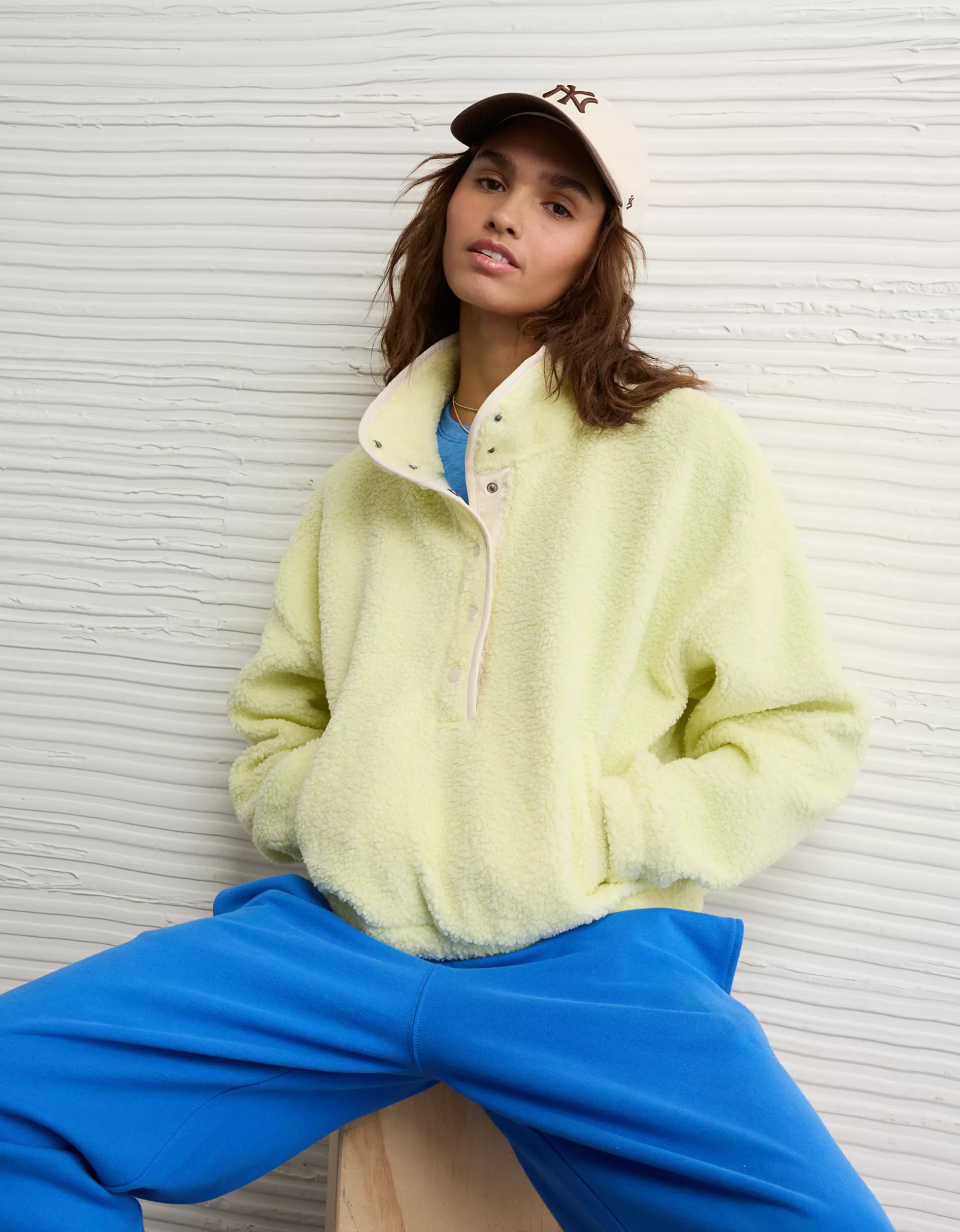 AE Relaxed Sherpa Fleece Henley Sweatshirt | American Eagle Outfitters (US & CA)