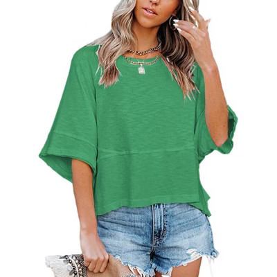 Imily Bela Women's Half Sleeve T-Shirts Solid Color Loose Flowy Tops T-shirt Green XXL | Target