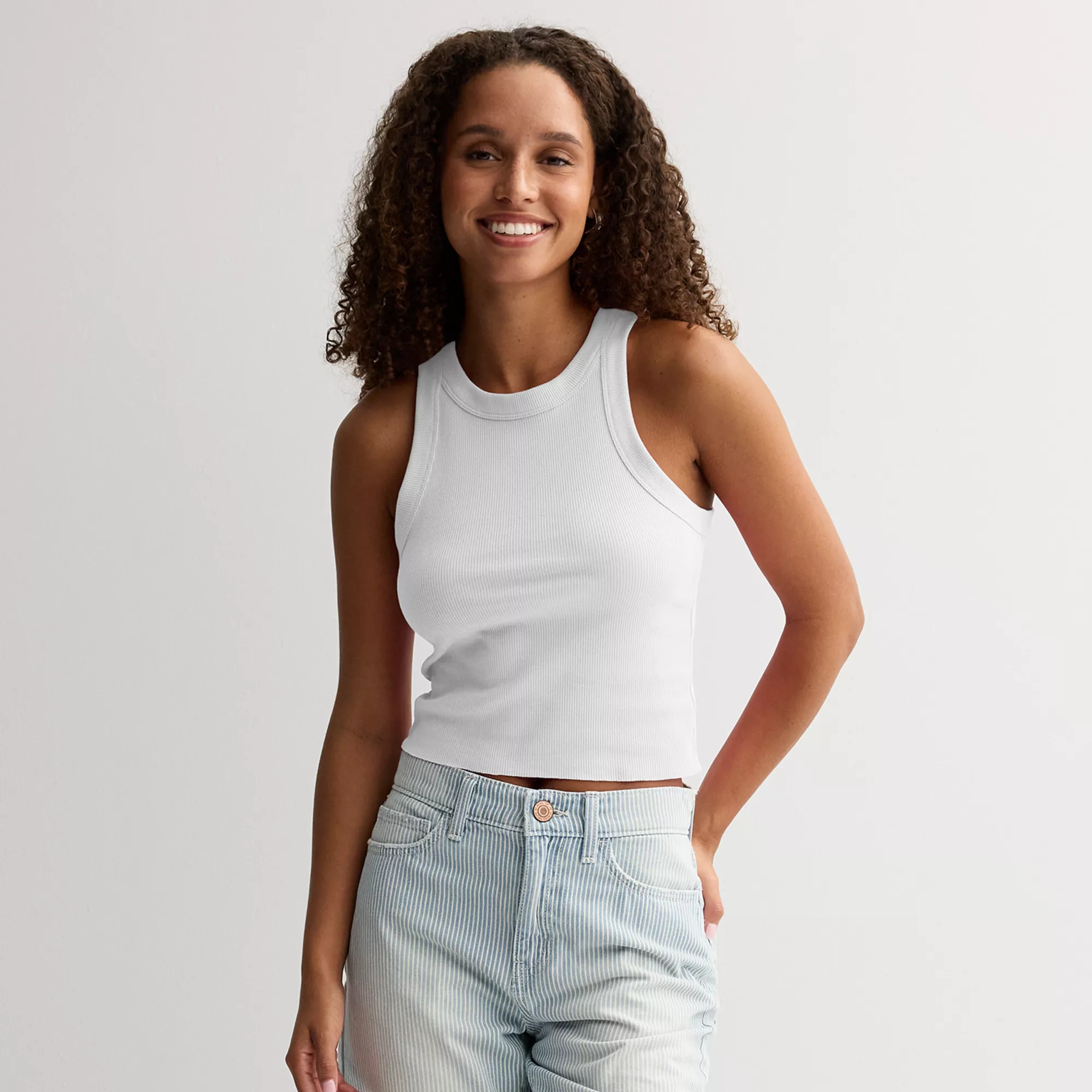 Juniors' SO® Cropped High Neck Rib Tank Top | Kohl's
