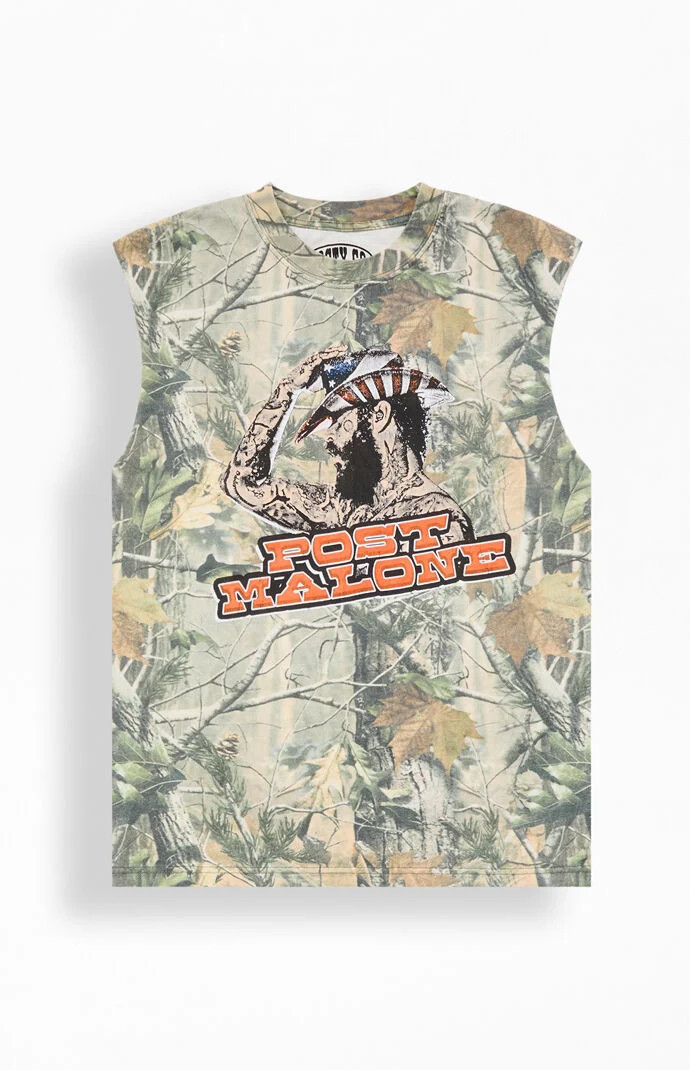 Men's Post Malone Camo Cutoff T-Shirt in Camouflage - Size Small | PacSun