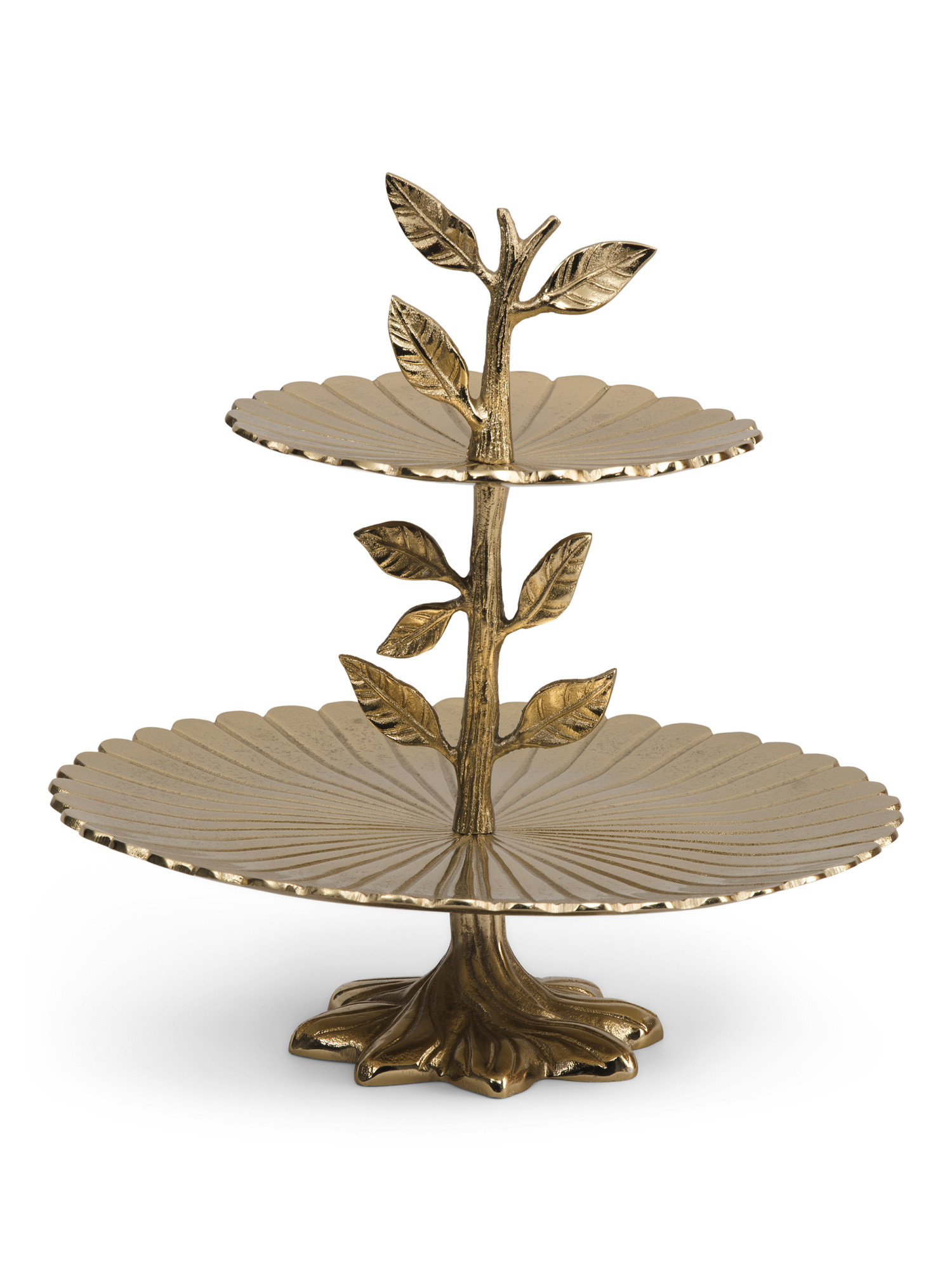 13x12 Two Tiered Lemon Leaves Scalloped Gold Tone Server | TJ Maxx