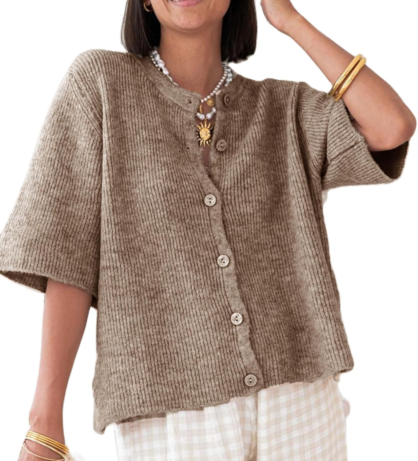 Women Y2k Crop Knit Cardigan T-Shirt Short Sleeve Button Down Casual Knitted Tees Y2k Girls Crop top Streewear | Amazon (US)