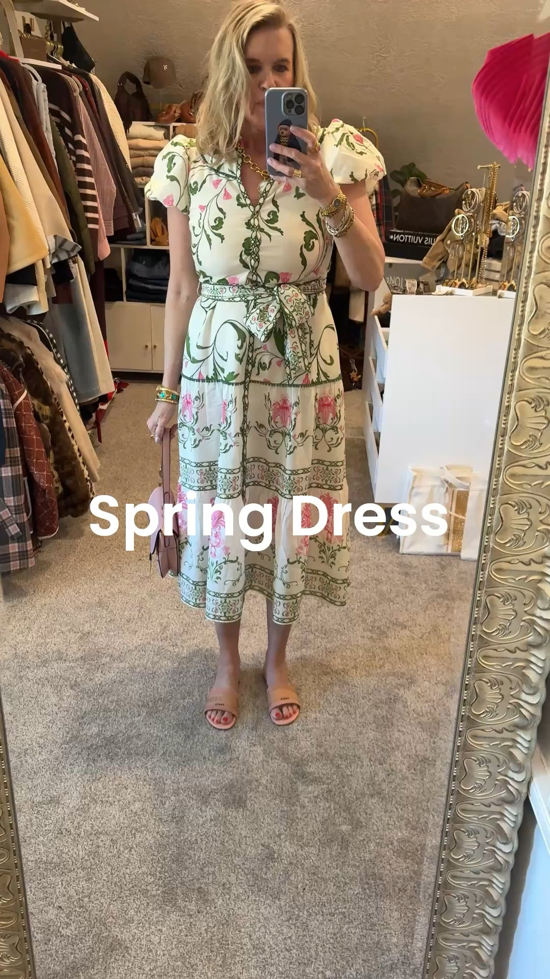 Spring Dress style

Celina Moon dress- fully lined tts 
Fabric cover buttons, pockets tie waist, puff sleeve v neck
Love the pink and green floral perfect for Spring.

Dior slide sandals and Dior Saddle bad in pink 

Julie Vos- necklace, bracelets, rings and earrings 

Classic pieces you’ll wear on repeat for years

Spring social season, wedding guest, church, bridal shower, brunch

#LTKootd #LTKWedding #LTKgrwm