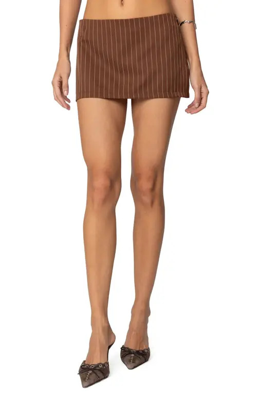 EDIKTED Jennifer Low Rise Pinstripe Miniskort in Brown at Nordstrom, Size Small | Nordstrom