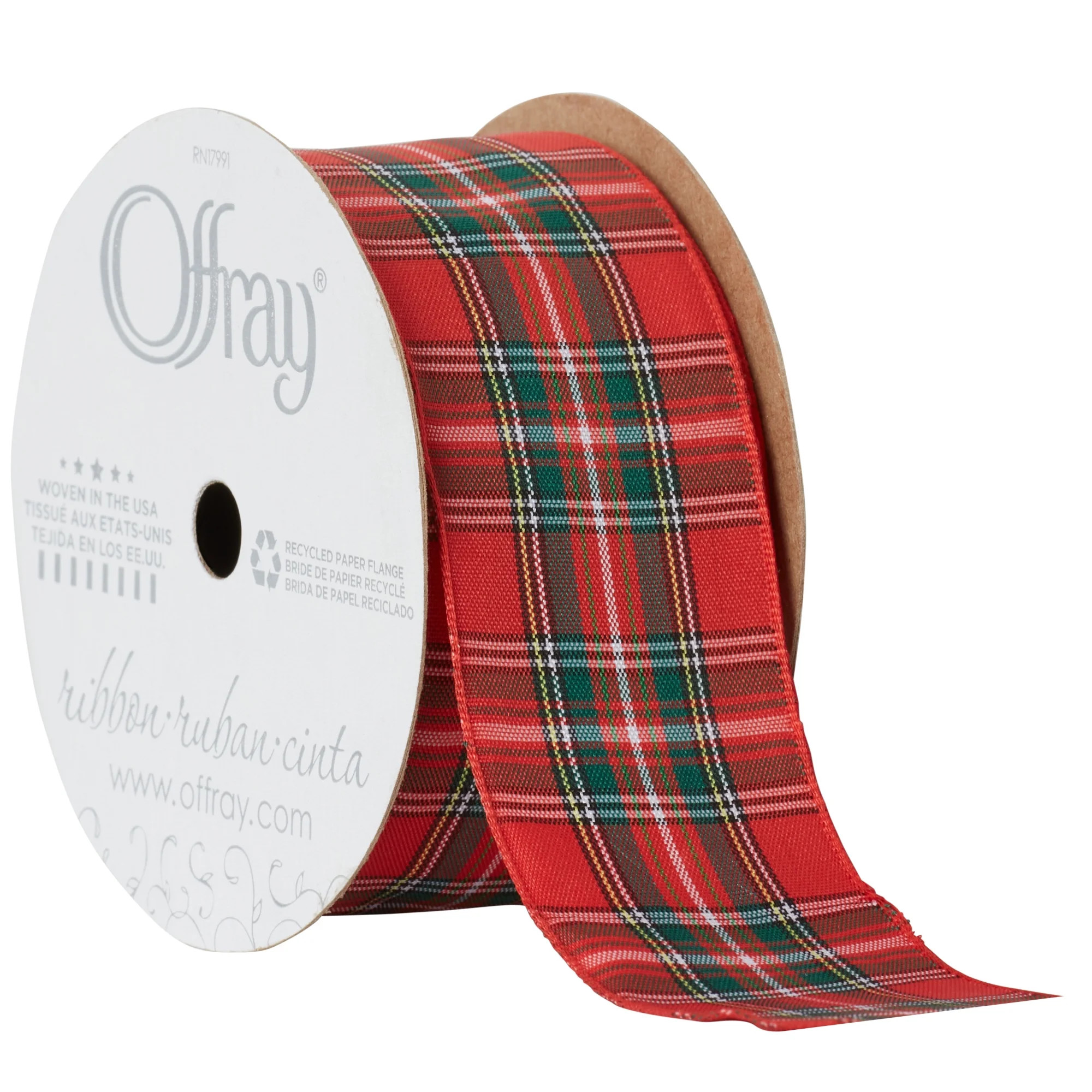 Offray Ribbon, Red 1 1/2 inch Tartan Woven Ribbon, 9 feet - Walmart.com | Walmart (US)