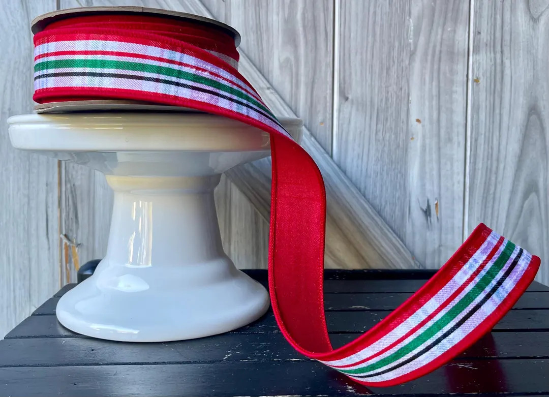 D Stevens, 10 Yards, 1.5 Inch Wired Ribbon, Gingerbread Ribbon, Plaid Ribbon, Red Ribbon, Luxury ... | Etsy (US)