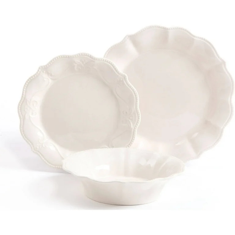 The Pioneer Woman Paige 12-Piece Dinnerware Set, Off White | Walmart (US)