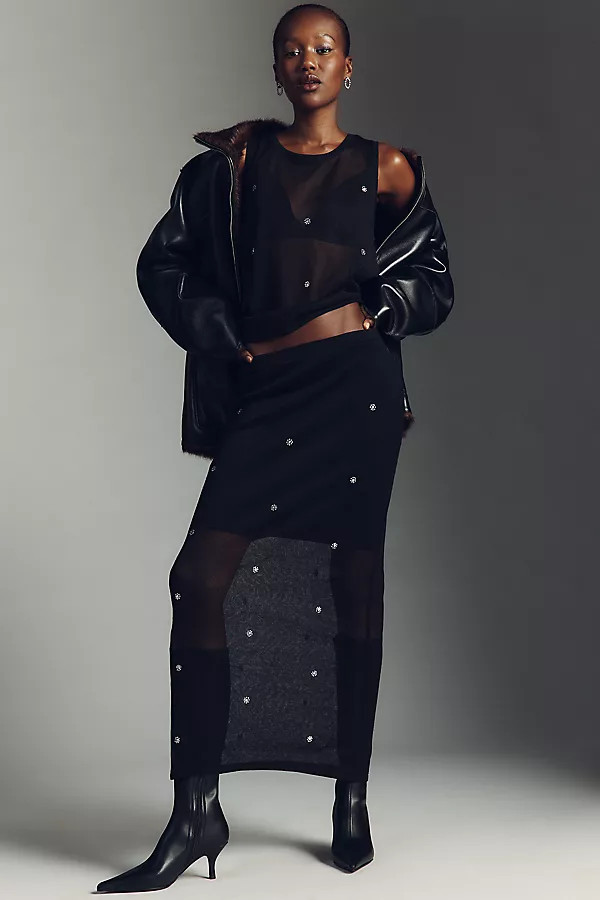 Pilcro Sheer Embellished Knit Slip Maxi Skirt | Anthropologie (US)