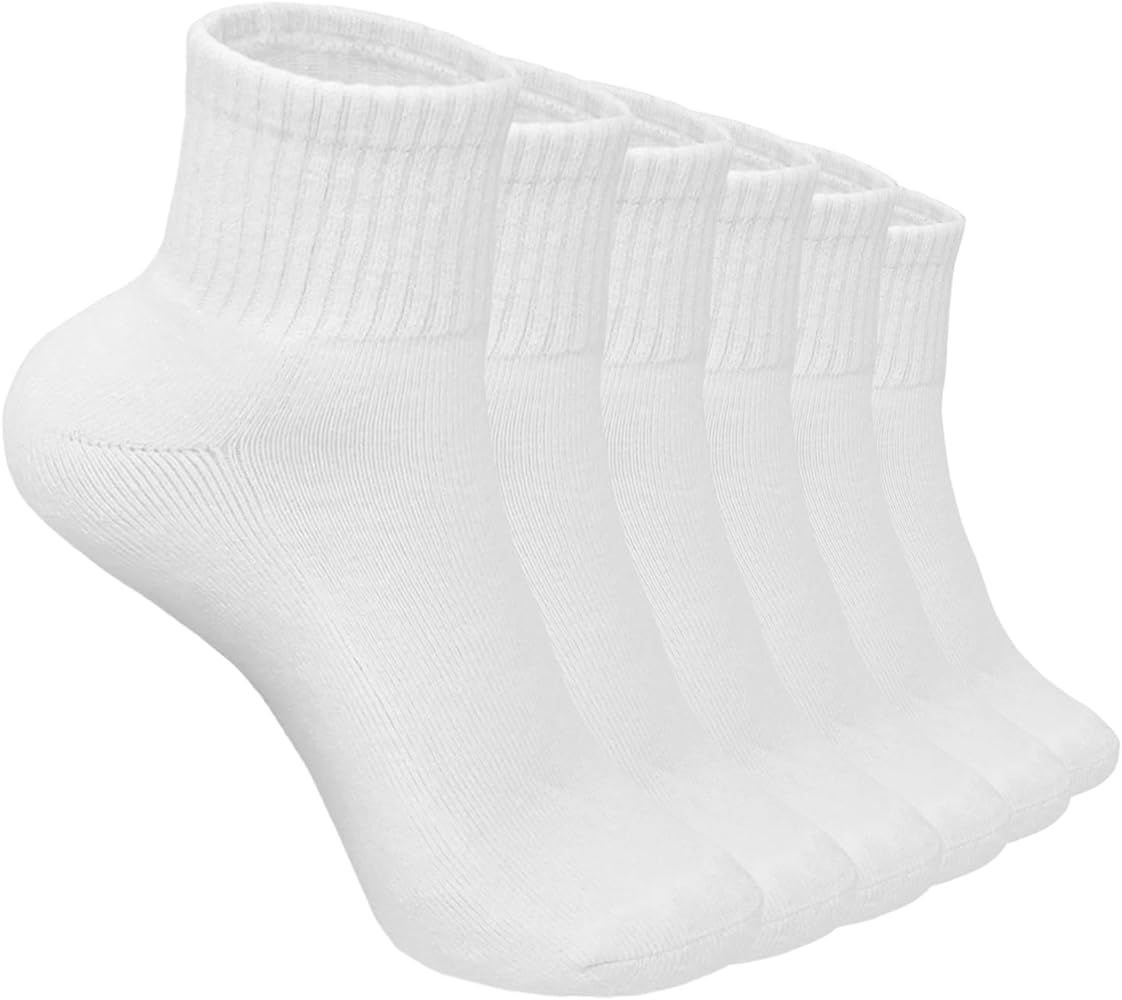 6 Pairs Women Ankle Socks Cotton Solid Color with Cushion for Athletic Running | Amazon (US)