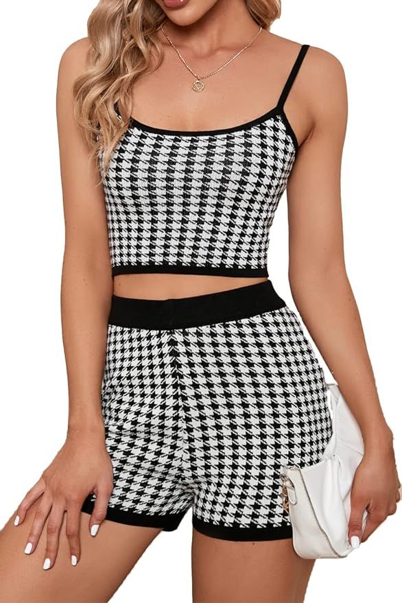 FELLVISHK Women's Two Piece Pajama Sets Summer Loungwear Outfits Cami Tank Top Shorts Lounge Set | Amazon (US)