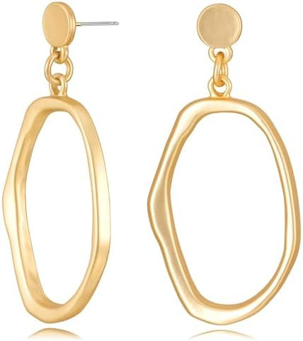 Stud Earrings for Women 14k Gold Plated Geometric Dangle Earrings Lightweight Minimalist Handmade... | Amazon (US)
