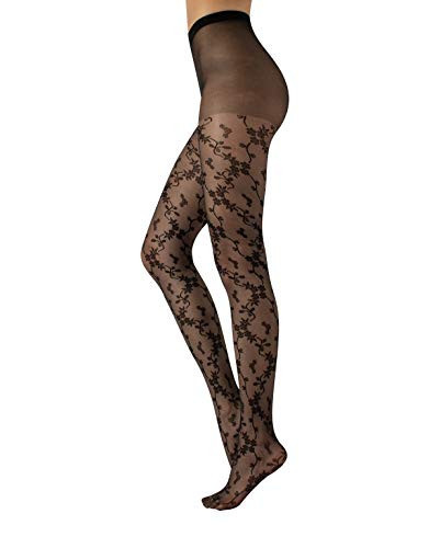 CALZITALY Fein Strumpfhose mit Blumenmuster | Fashion Gemusterte Strumpfhosen | Schwarz , S-M | Amazon (DE)