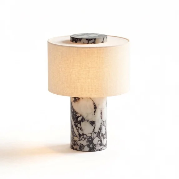 Luxury  Rechargeable Touch Marble Table Lamp, Calacatta Viola Natural  Stone & Cylindrical Linen ... | Walmart (US)