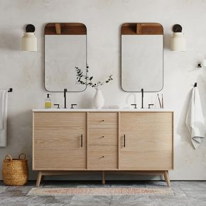 Mid-Century Double Bathroom Vanity (63") - Cerused White | West Elm (US)