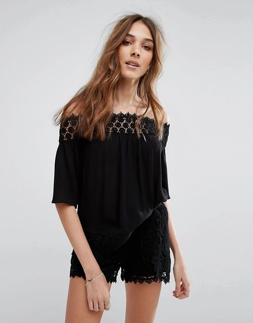 Miss Selfridge Crochet Trim Bardot Top | ASOS US