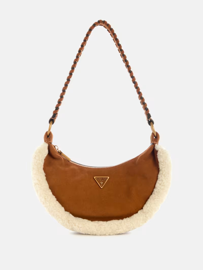 Amita Suede and Shearling Trim Hobo Bag | Guess US | Guess (US)