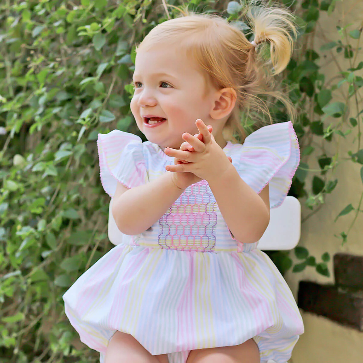 Spring Love Stripe Smocked Rachel Bubble | Classic Whimsy