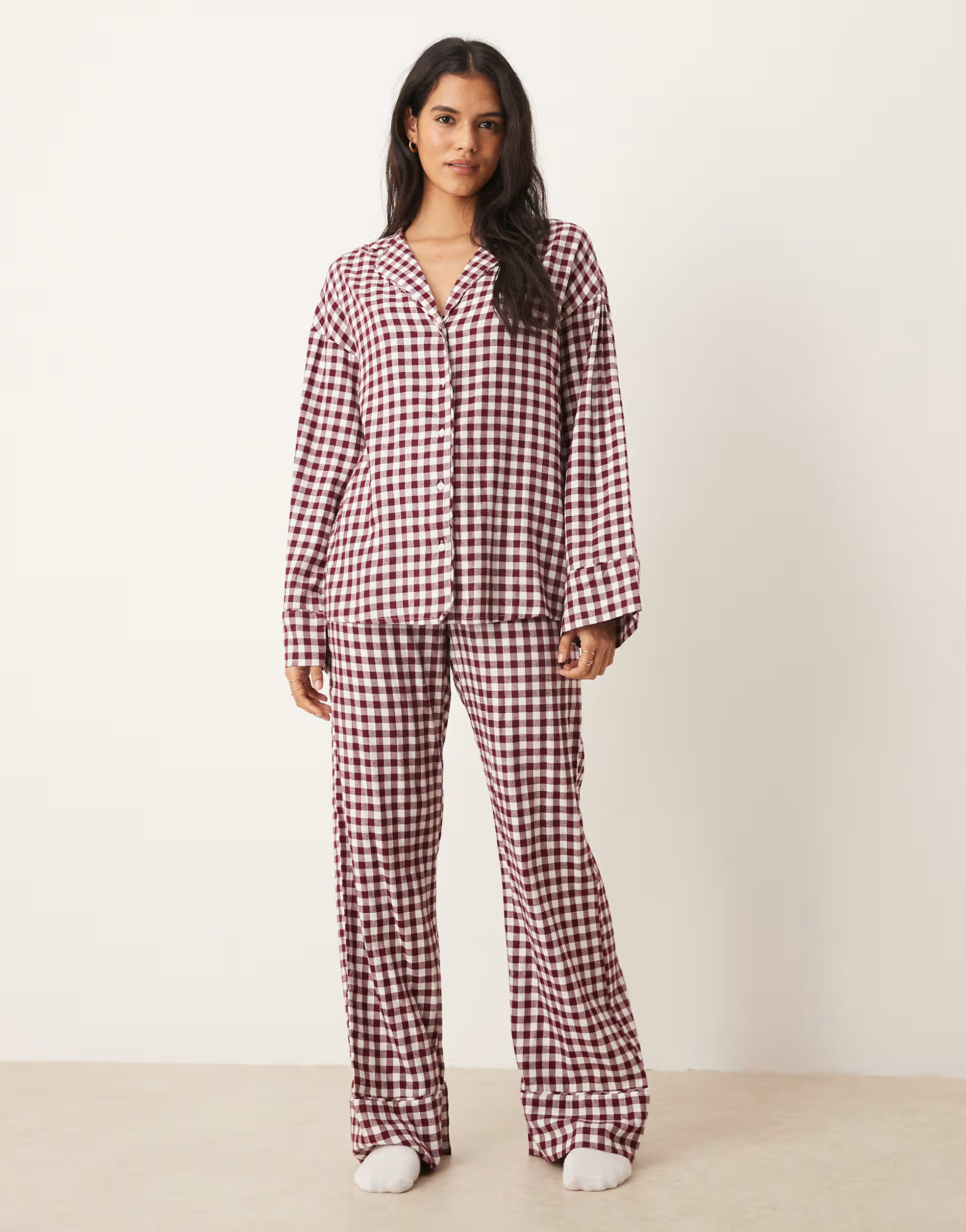 Gina Tricot mix and match flannel pyjamas trousers in red and white gingham check | ASOS (Global)