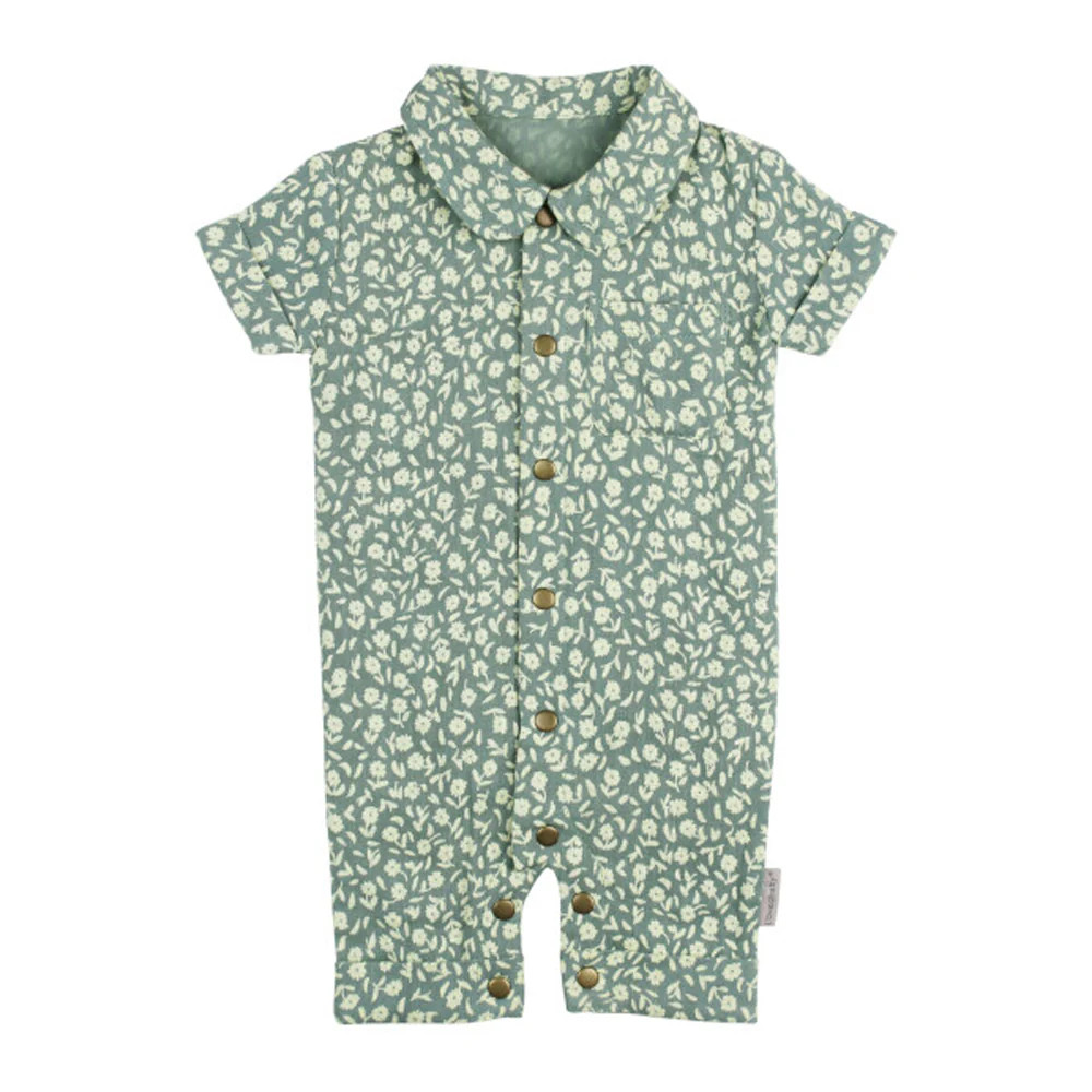 Muslin Short Sleeve Coverall , Sprig Floral | SpearmintLOVE