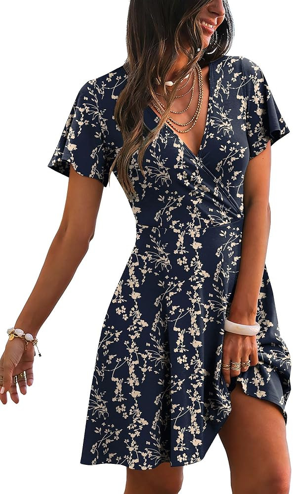RUMIA Womens Casual Dresses Wrap V Neck Dress A-Line Ruffle Sleeve Summer Sundress Fashion 2026 | Amazon (US)