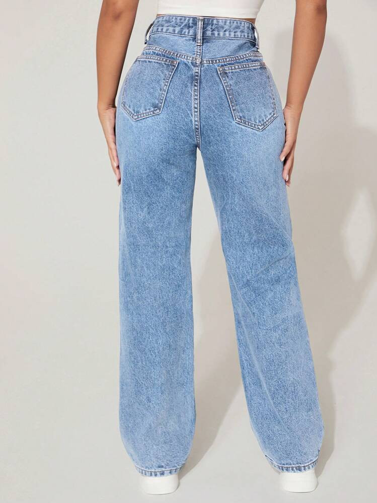 SHEIN PETITE High-Waisted Ripped Loose Y2K Autumn And Winter Warm Jeans Thermal Denim | SHEIN