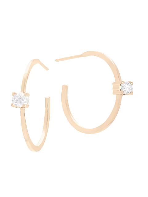 14K Yellow Gold & Diamond Small Solo Oval Hoop Earrings | Saks Fifth Avenue