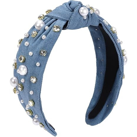 WantGor Pearl Knotted Headband, Women Rhinestone Embellished Hairband | Amazon (US)