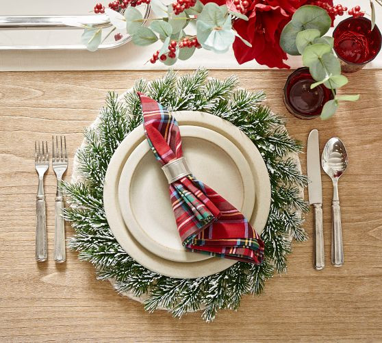 Frosted Pine Wreath Charger Plates - Set of 4 | Pottery Barn (US)