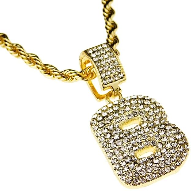 Bubble Letter B Block Initial 24" Rope Chain Bling Pendant Gold Finish Monogram Name Hip Hop Neck... | Walmart (US)