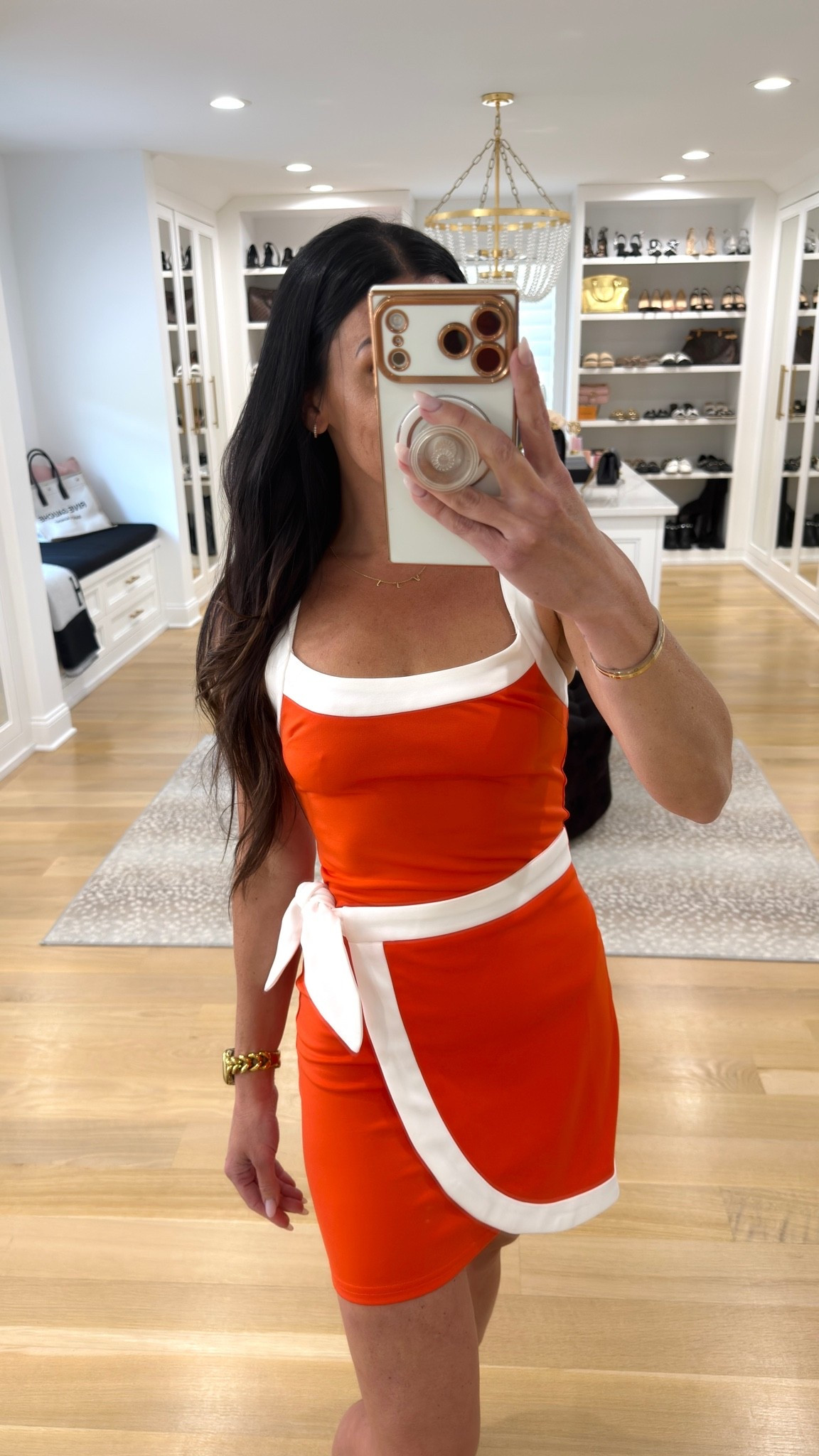 Orange and white wrap dress
Code Glambytes30 for 30% off