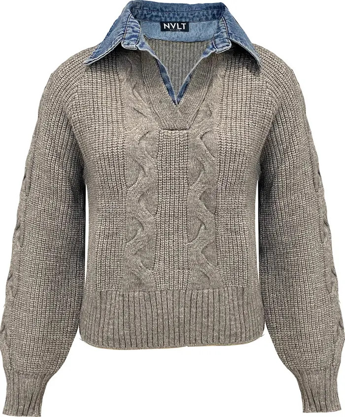 Denim Collar Shaker Knit Sweater | Nordstrom Rack