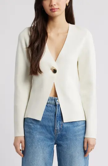 Open Edit Structured One-Button Cardigan in Ivory at Nordstrom Rack, Size Large | Nordstrom Rack