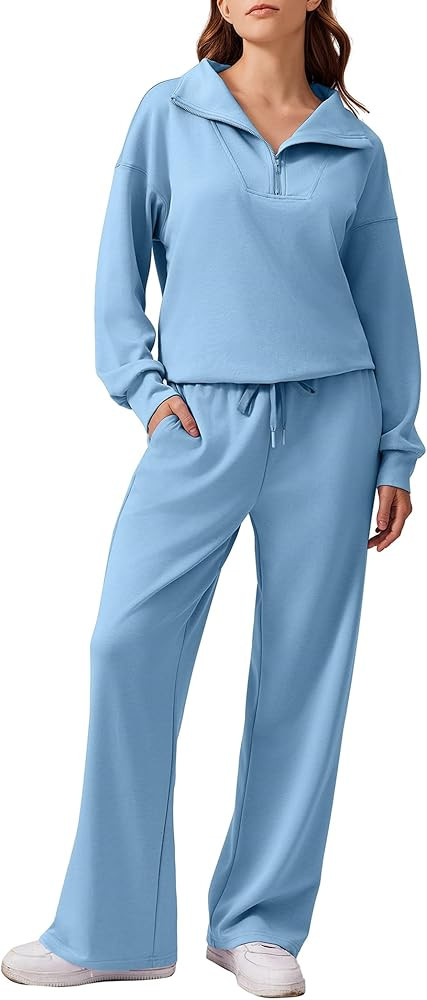PINSPARK 2 Piece Sets for Women 2025 Fall Outfits Sweatsuit Oversized Sweatshirt Wide Leg Sweatpa... | Amazon (US)
