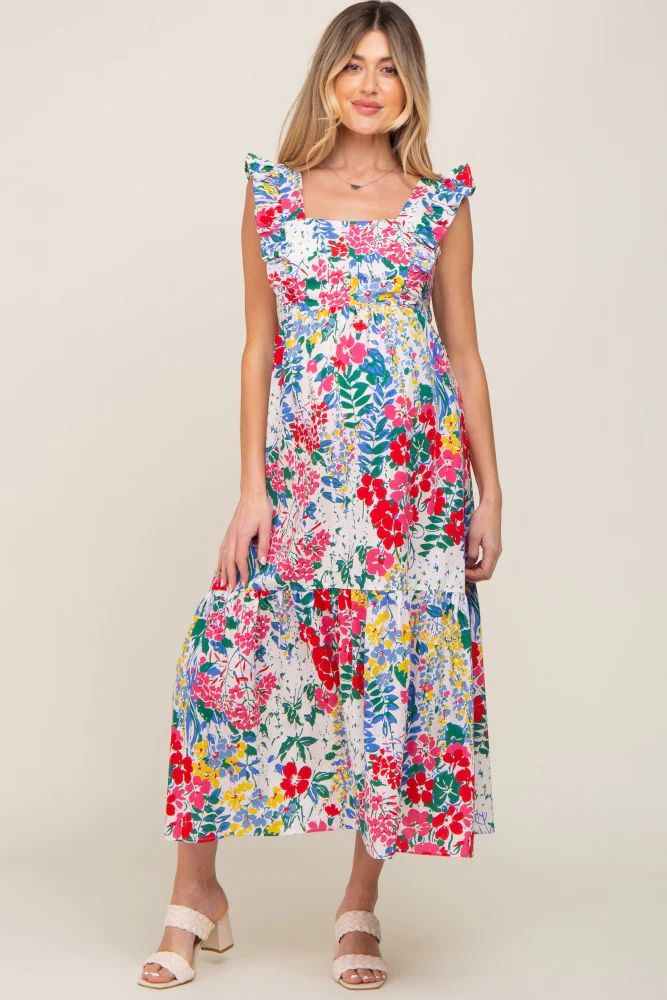 Multicolor Floral Ruffle Accent Maternity Maxi Dress | PinkBlush Maternity