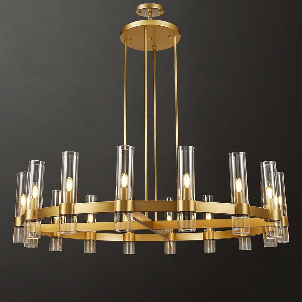 Modern 48" Gold Round Chandelier Fixture,16-Light Chandeliers for Dining Room,Farmhouse Wagon Whe... | Amazon (US)