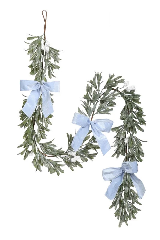 Greenery, Berries, and Bows Christmas Garland, Blue and White, 6', by Holiday Time | Walmart (US)