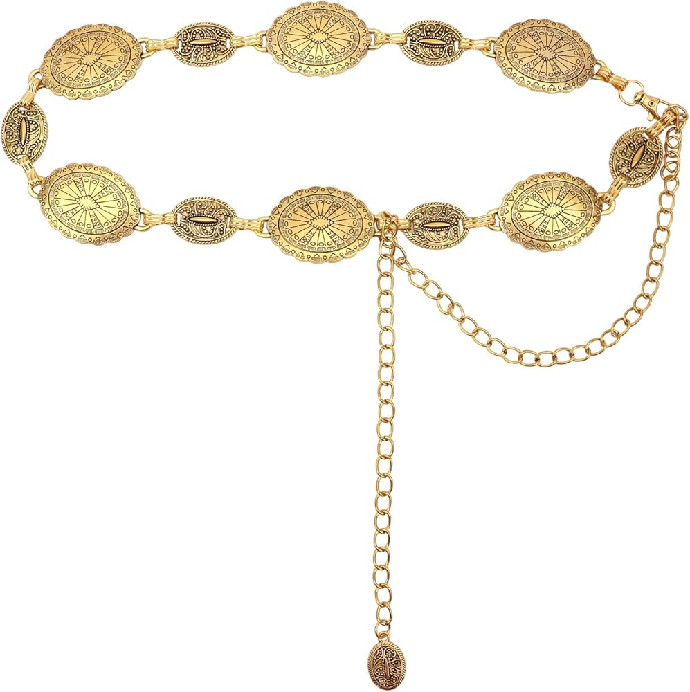 Western Belts for Woman Metal Concho Belts Waist Belt Fashion Cowgirl Chain Belt Y2k Belt Body Ch... | Amazon (US)