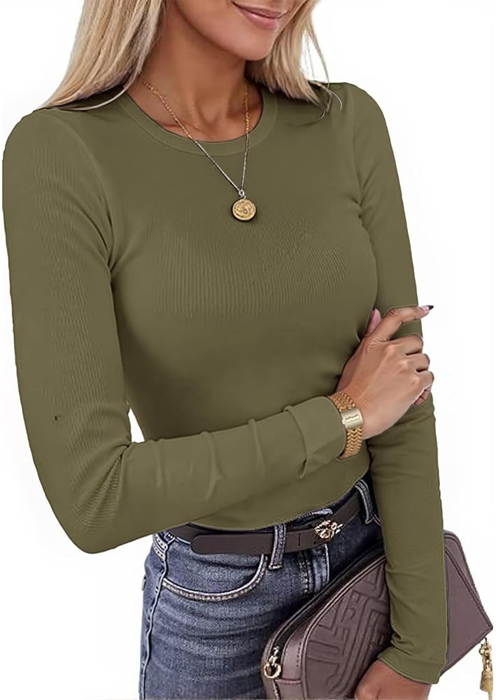 Valiamcep Women Long Sleeve Crewneck Rib Knit Slim Fit Shirts Basic Tee Tops 2026 Casual T-Shirt ... | Amazon (CA)