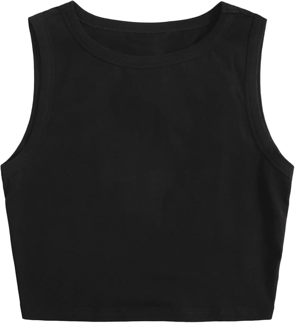 SheIn Women's Sleeveless Round Neck Basic Racerback Camisole Knit Crop Tank Tops | Amazon (US)
