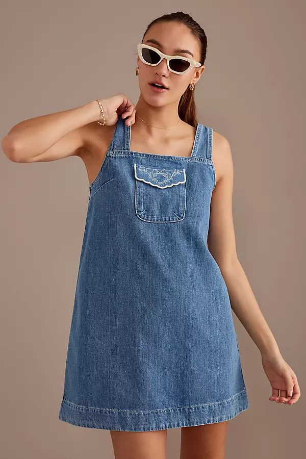 Damson Madder Nancy Denim Pinafore Mini Dress | Anthropologie (UK)