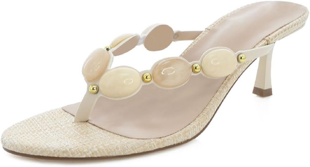 Goolita Summer Jeweled Flip Flop Kitten Heels for Women Open Round Toe Slip On Thong Strappy Heel... | Amazon (US)