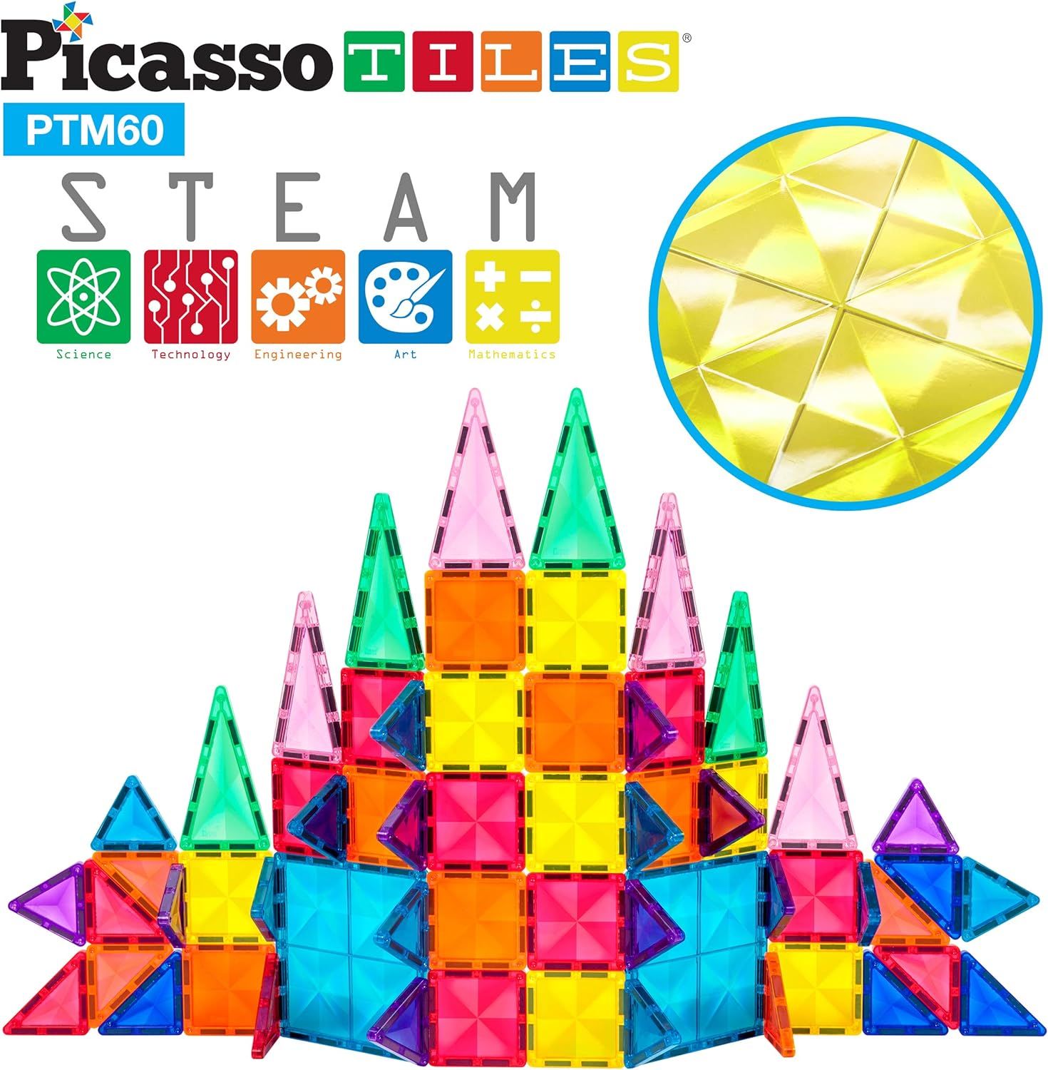 PicassoTiles 60 Piece Magnetic Building Block Mini Diamond Series Travel Size On-The-Go Magnet Co... | Amazon (US)
