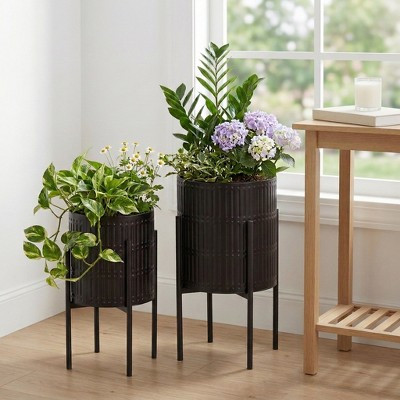 Decorative Flower Pots with Metal Stand for Home Decor - Modern Indoor and Outdoor Planters for Plants Styling - Set of 2, 23", 19", Black | Target