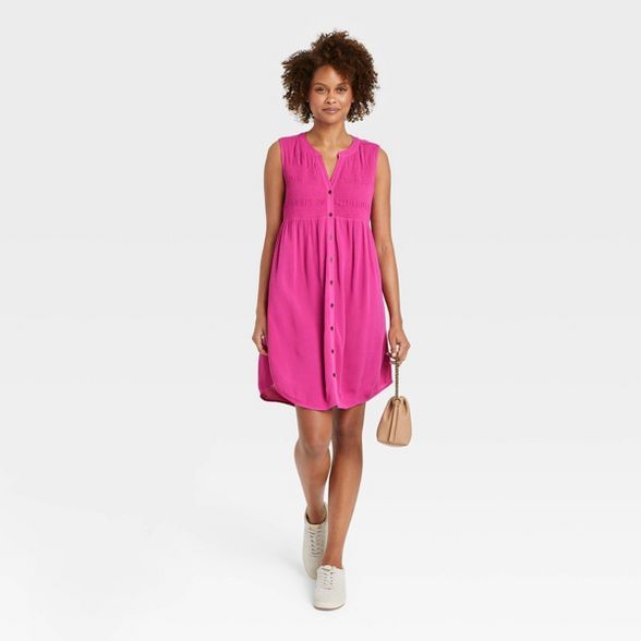 Women&#39;s Sleeveless Smocked Button-Down Dress - Knox Rose&#8482; Berry Punch S | Target