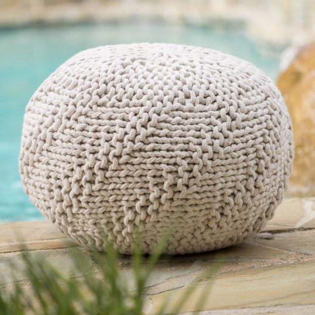 Noble House Outdoor Fabric Weave Pouf,Ivory | Walmart (US)