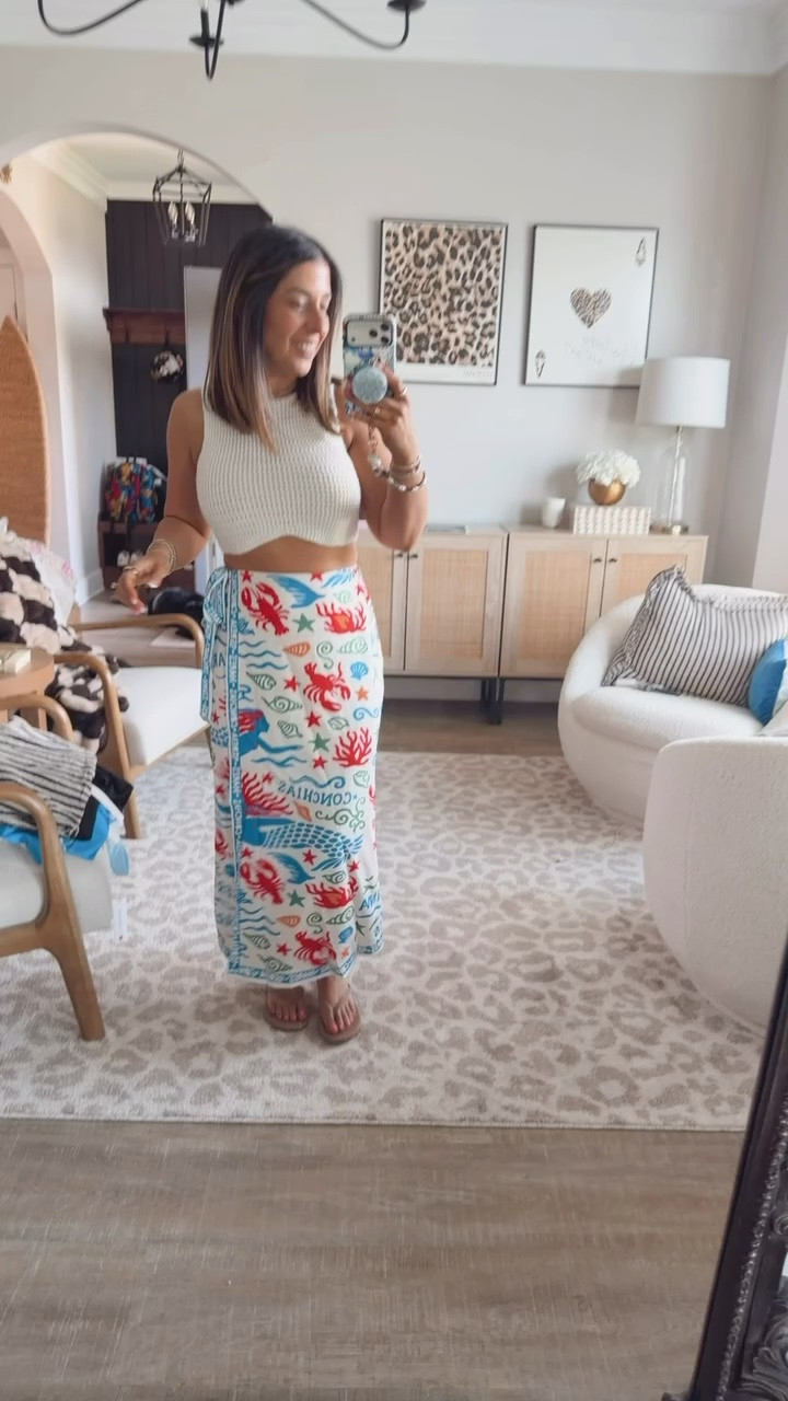 Excuse me, Amazon… who do you think you are with this STUNNING coastal outfit?! I am completely shocked that this wrap skirt is Amazon. The colors, the fit and the material are all such great quality and the print is in a whole other level of cute. 
Mediterranean vibes skirt, coastal outfit indoors, summer outfit inspo

#LTKPetite #LTKMidsize #LTKSeasonal