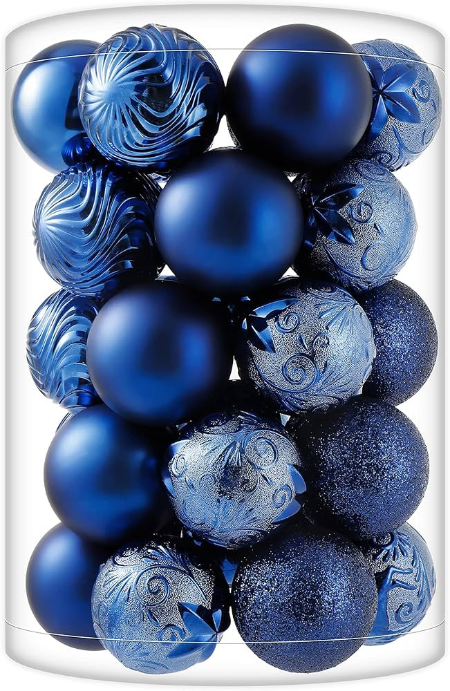 34ct Navy Blue Christmas Ball Ornaments Shatterproof Plastic Christmas Tree Decorations for Xmas ... | Amazon (US)