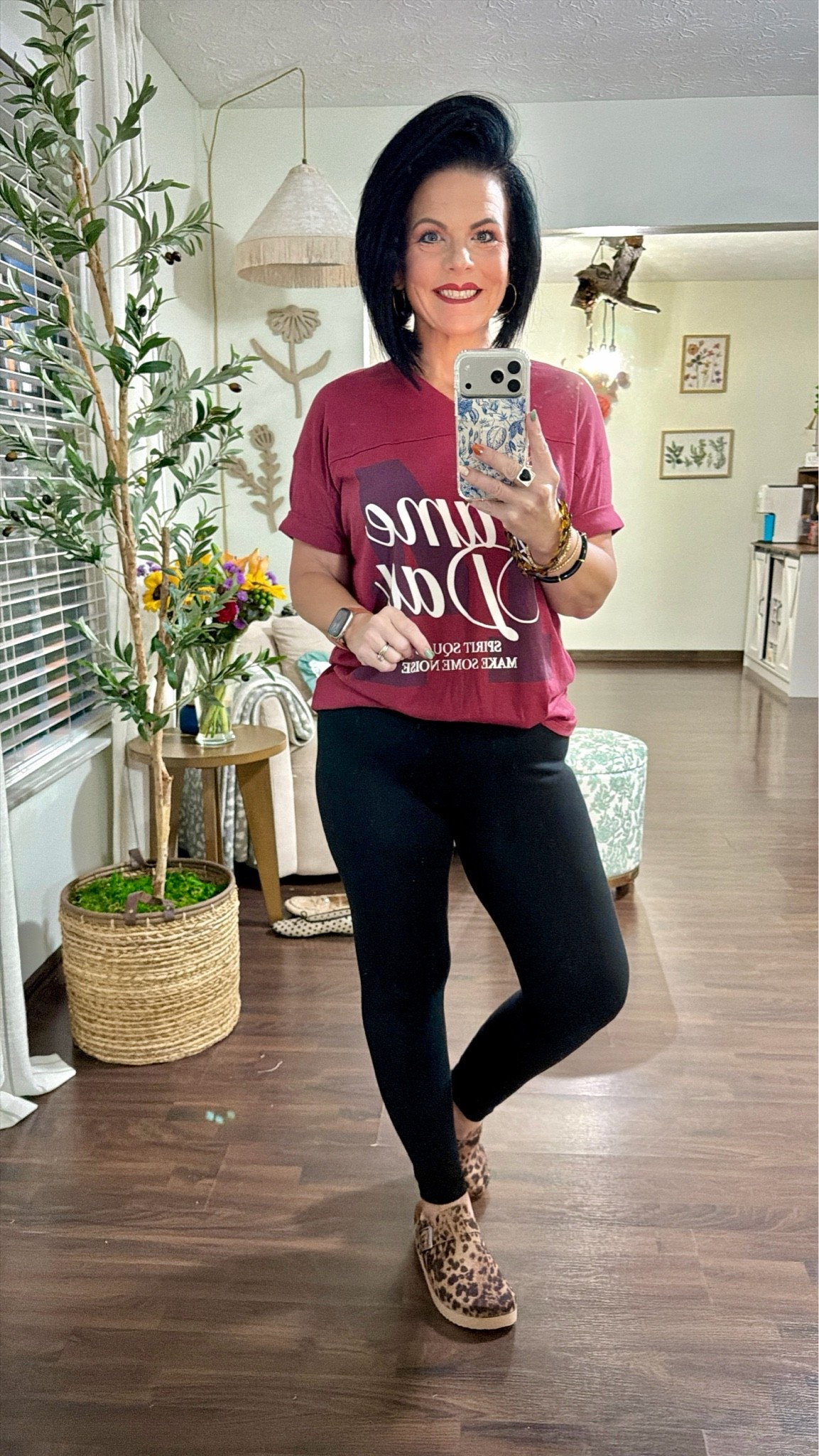 Clearance top! 

No Boundaries Oversized Graphic V Neck Football Tee Size  XS size down 1 

Syrinx 3-Pack High-Waisted Leggings with Pockets for Women, Tummy Control
Buttery Soft Fabric, 4-Way Stretch, High-Waisted Tummy Control, Two Side Pockets size S-M 26” length 

Madden NYC Girls Clogs leopard 
Size 5 in girls - subtract 2 from your womens size in shoes if you wear an 8 or smaller

#LTKootd #LTKOver40 #LTKmomlife