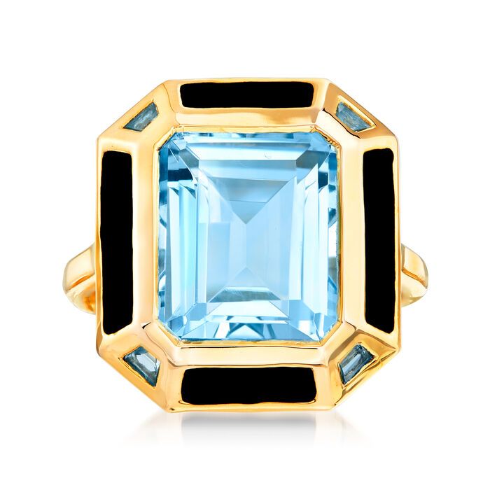 7.20 ct. t.w. Sky and Swiss Blue Topaz Ring with Black Enamel in 18kt Gold Over Sterling | Ross-Simons